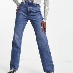 Weekday Rowe Extra high waist straight fit jeans in deep blue